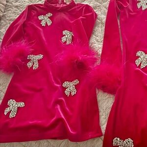 ISO Ivy City Co Pink Maxi Dress with Feather Accents 3T, 4T OR 5T